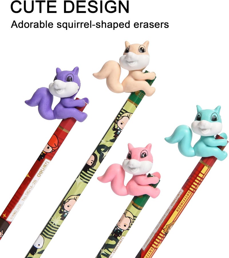 TDOCK 24Pcs Pencil Top Erasers for Kids, Squirrel Pencil Erasers Toppers Bulk, Cute Cap Erasers for Party Favors Classroom Rewards - Image 2